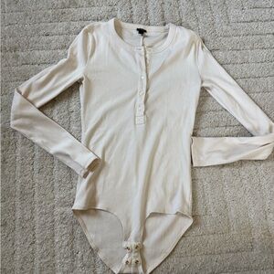 J. Crew Ivory Ribbed Long-Sleeve Henley Bodysuit